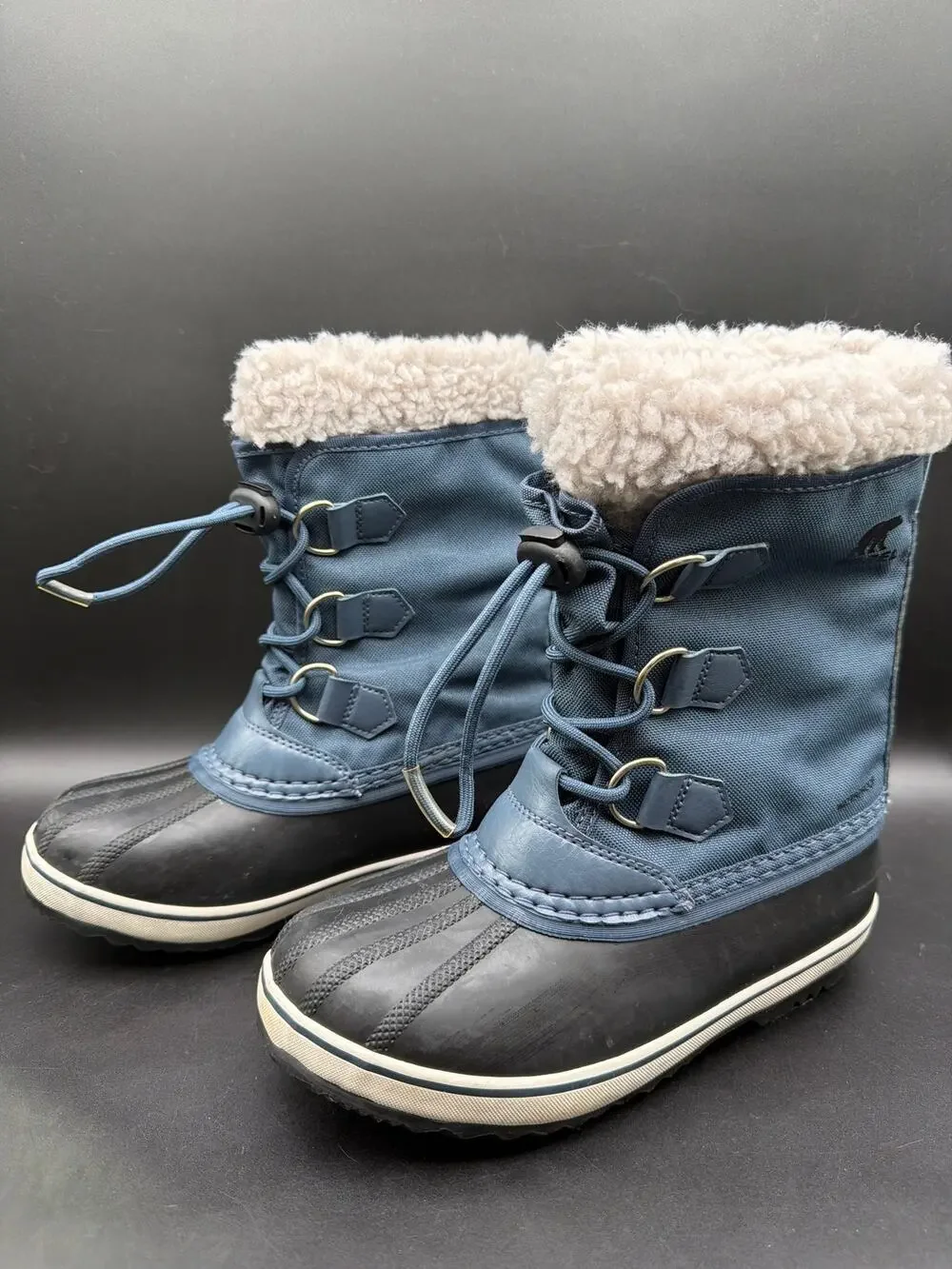 Sorel Youth Winter Boots Blue Black Faux Fur Waterproof Snow Boots Size US 2